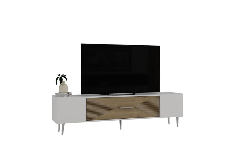 Drova TV-benk 150 cm - Eik/Hvit/Sølv - Møbler - TV- & Mediamøbler - TV benk & mediabenk