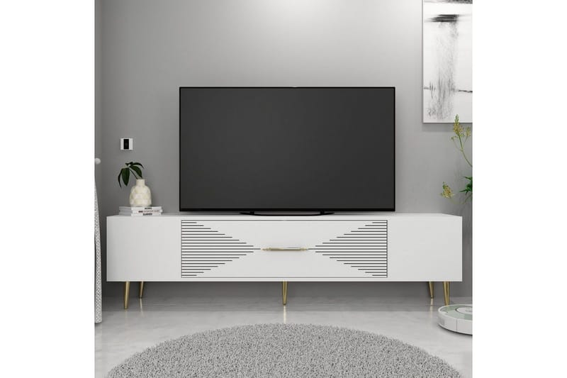 Drova TV-benk 150 cm - Hvit/Gull - Møbler - TV- & Mediamøbler - TV benk & mediabenk