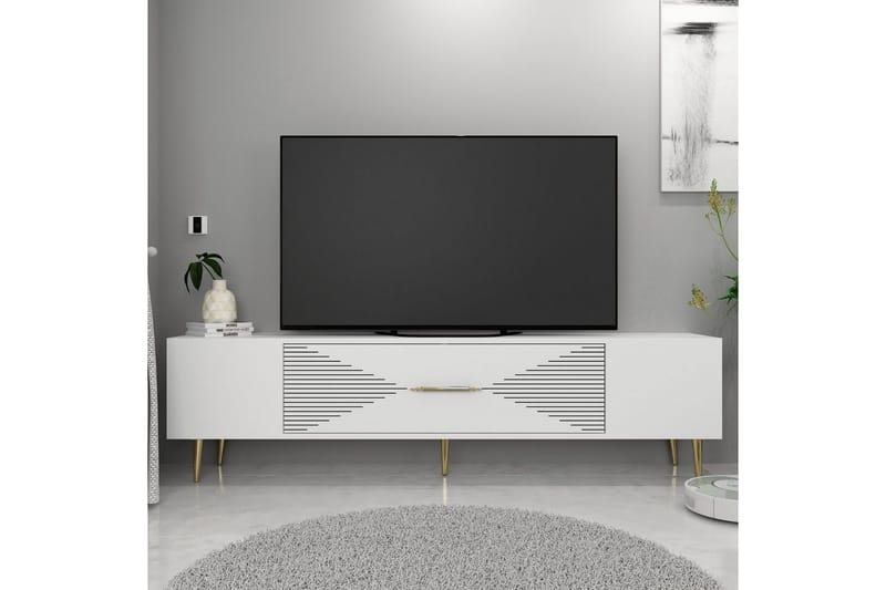 Drova TV-benk 150 cm - Hvit/Gull - Møbler - TV- & Mediamøbler - TV benk & mediabenk
