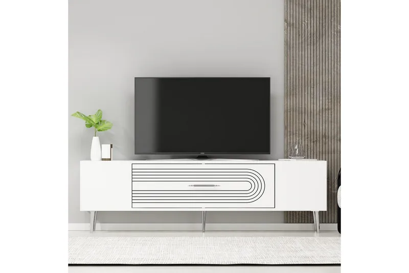 Drova TV-benk 150 cm - Hvit/Sølv - Møbler - TV- & Mediamøbler - TV benk & mediabenk