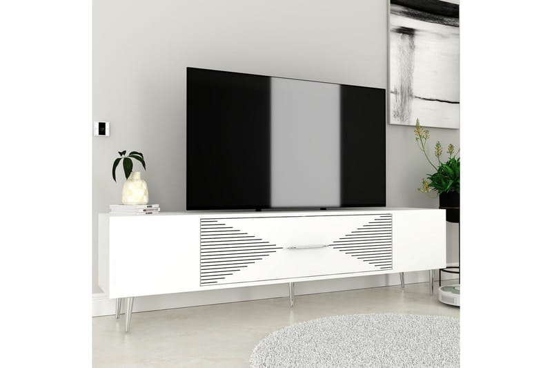 Drova TV-benk 150 cm - Hvit/Sølv - Møbler - TV- & Mediamøbler - TV benk & mediabenk