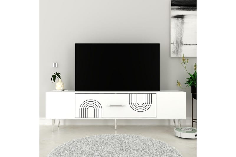 Drova TV-benk 150 cm - Hvit/Sølv - Møbler - TV- & Mediamøbler - TV benk & mediabenk