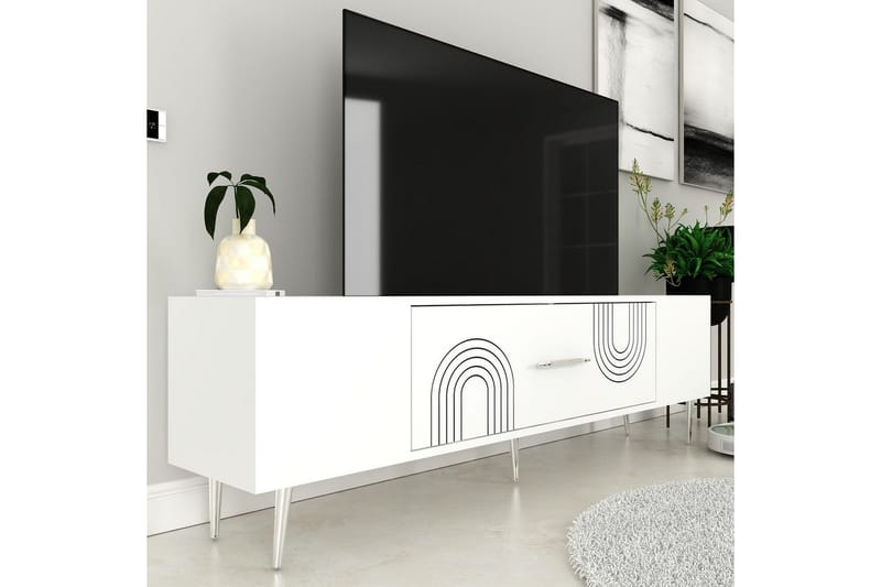 Drova TV-benk 150 cm - Hvit/Sølv - Møbler - TV- & Mediamøbler - TV benk & mediabenk