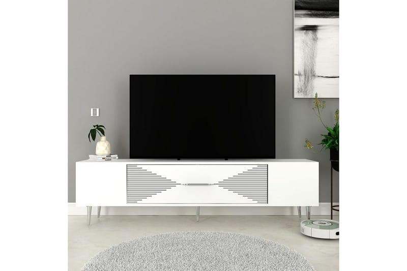 Drova TV-benk 150 cm - Hvit/Sølv - Møbler - TV- & Mediamøbler - TV benk & mediabenk