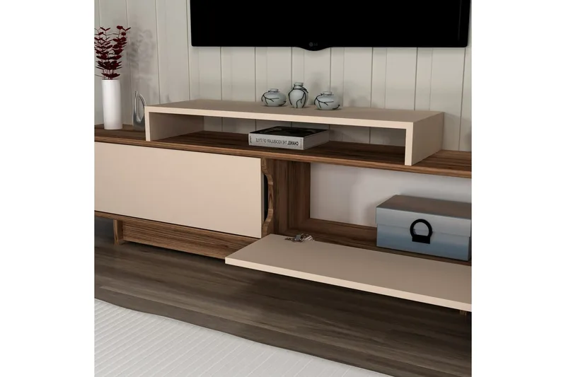 Durros TV-benk 180 cm - Valnøtt/Beige - Møbler - TV- & Mediamøbler - TV benk & mediabenk