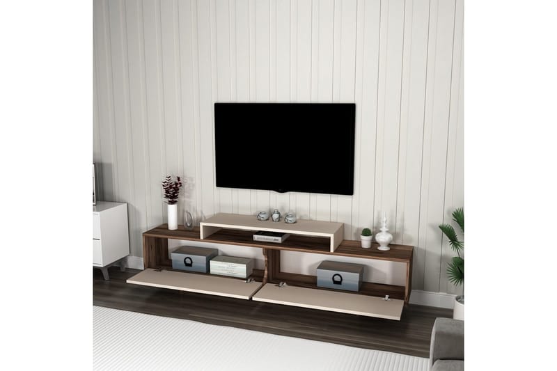 Durros TV-benk 180 cm - Valnøtt/Beige - Møbler - TV- & Mediamøbler - TV benk & mediabenk