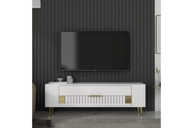 Estel TV-benk 120 cm - Hvit/Gull - Møbler - TV- & Mediamøbler - TV benk & mediabenk