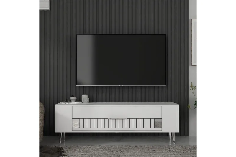 Estel TV-benk 120 cm - Hvit/Sølv - Møbler - TV- & Mediamøbler - TV benk & mediabenk