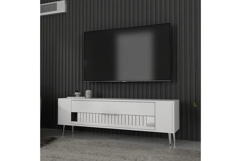 Estel TV-benk 120 cm - Hvit/Sølv - Møbler - TV- & Mediamøbler - TV benk & mediabenk