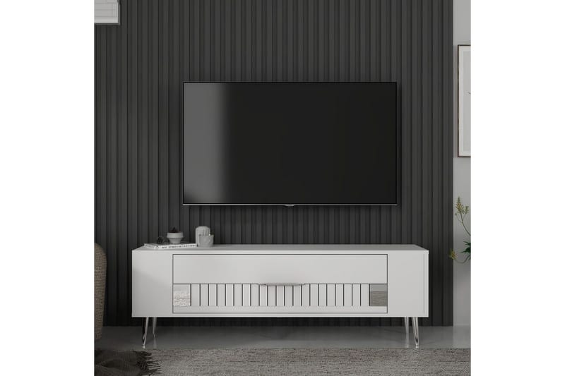 Estel TV-benk 120 cm - Hvit/Sølv - Møbler - TV- & Mediamøbler - TV benk & mediabenk