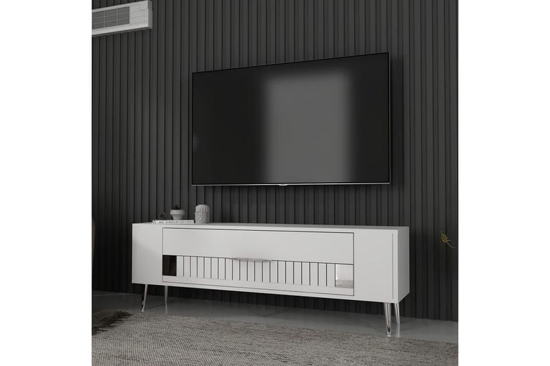 Estel TV-benk 120 cm - Hvit/Sølv - Møbler - TV- & Mediamøbler - TV benk & mediabenk