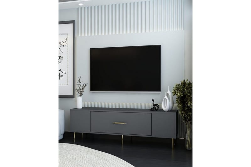 Feynor TV-benk 150 cm - Antrasitt/Gull - Møbler - TV- & Mediamøbler - TV benk & mediabenk