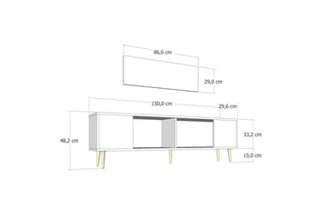 Feynor TV-benk 150 cm - Hvit/Sølv - Møbler - TV- & Mediamøbler - TV benk & mediabenk