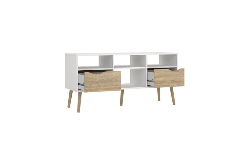 Hostafranc Gulvstående TV-benk 117,2 cm med Oppbevaring i Eik - Hvit|Beige - Møbler - TV- & Mediamøbler - TV benk & mediabenk