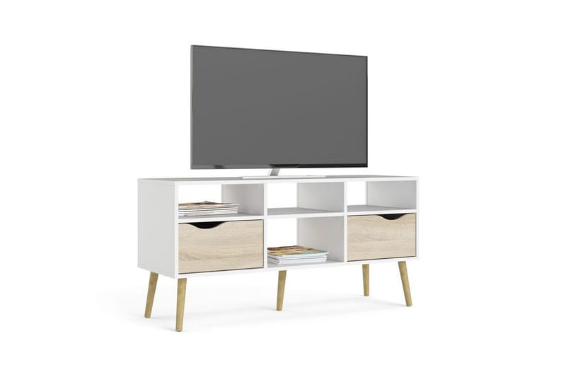 Hostafranc Gulvstående TV-benk 117,2 cm med Oppbevaring i Eik - Hvit|Beige - Møbler - TV- & Mediamøbler - TV benk & mediabenk