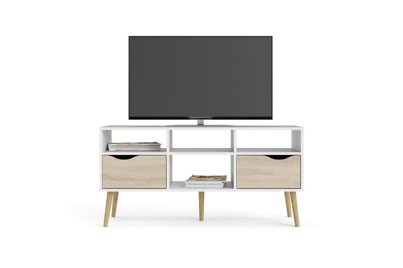 Hostafranc Gulvstående TV-benk 117,2 cm med Oppbevaring i Eik - Hvit|Beige - Møbler - TV- & Mediamøbler - TV benk & mediabenk