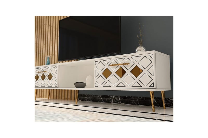 Ilna TV-benk 150 cm - Hvit/Gull - Møbler - TV- & Mediamøbler - TV benk & mediabenk
