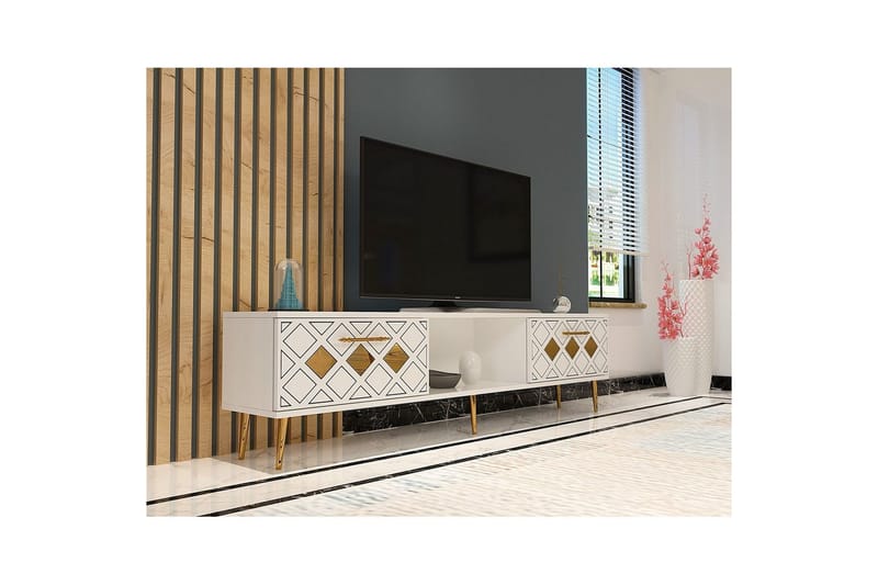 Ilna TV-benk 150 cm - Hvit/Gull - Møbler - TV- & Mediamøbler - TV benk & mediabenk