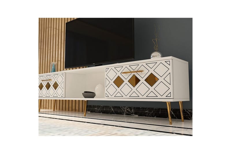 Ilna TV-benk 150 cm - Hvit/Gull - Møbler - TV- & Mediamøbler - TV benk & mediabenk