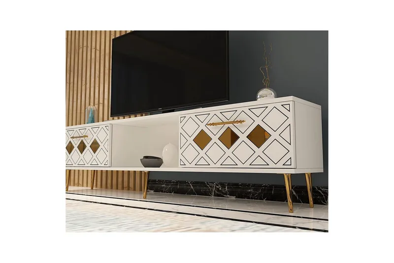 Ilna TV-benk 150 cm - Hvit/Sølv - Møbler - TV- & Mediamøbler - TV benk & mediabenk