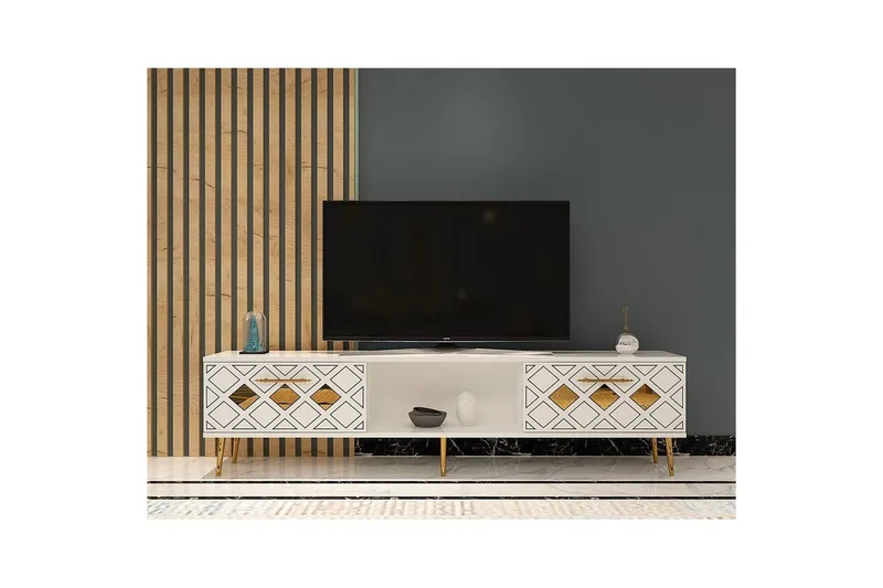 Ilna TV-benk 150 cm - Hvit/Sølv - Møbler - TV- & Mediamøbler - TV benk & mediabenk