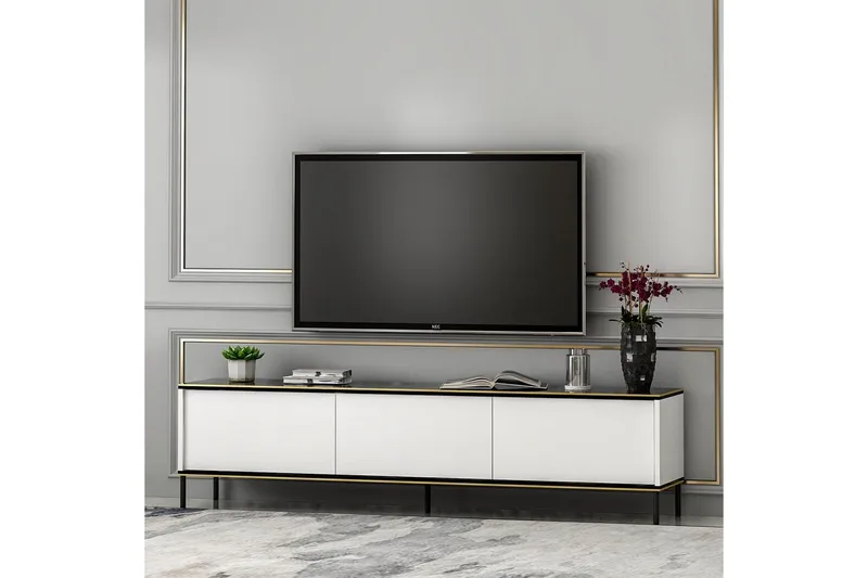 Imaj Gulvstående TV-benk 180 cm med Oppbevaring i Malt Tre - Hvit - Møbler - TV- & Mediamøbler - TV benk & mediabenk