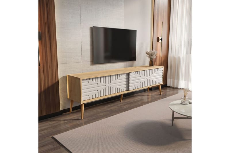 Kalon TV-benk 180 cm - Eik/Hvit - Møbler - TV- & Mediamøbler - TV benk & mediabenk