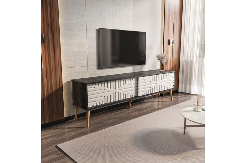 Kalon TV-benk 180 cm - Sort/Hvit - Møbler - TV- & Mediamøbler - TV benk & mediabenk