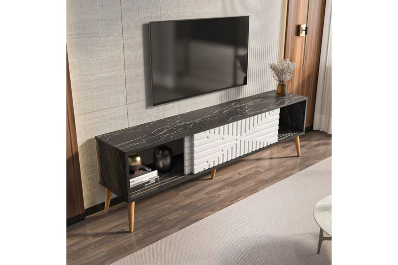 Kalon TV-benk 180 cm - Sort/Hvit - Møbler - TV- & Mediamøbler - TV benk & mediabenk