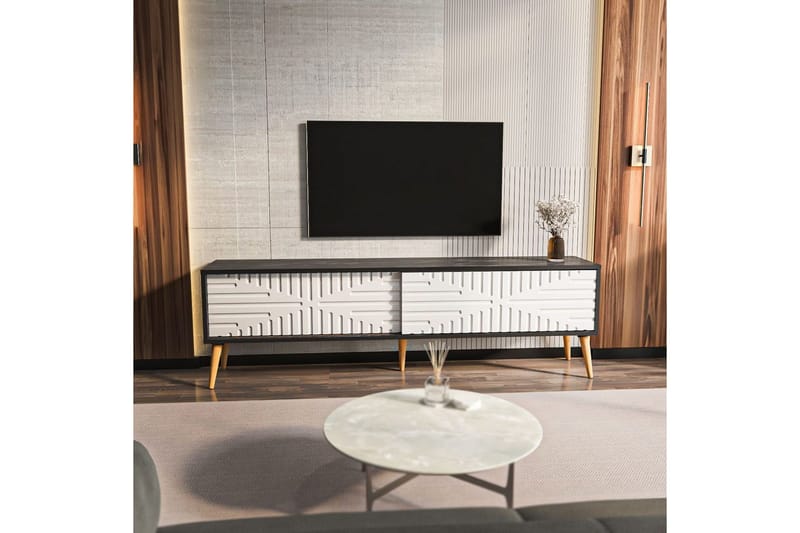 Kalon TV-benk 180 cm - Sort/Hvit - Møbler - TV- & Mediamøbler - TV benk & mediabenk