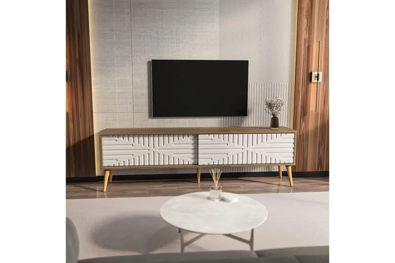 Kalon TV-benk 180 cm - Valnøtt/Hvit - Møbler - TV- & Mediamøbler - TV benk & mediabenk