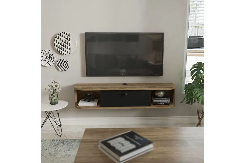 Kalvos TV-benk 120 cm - Sort/Eik - Møbler - TV- & Mediamøbler - TV benk & mediabenk