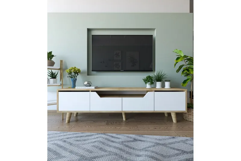 Kollumber TV-benk 180x30 cm - Brun/Hvit - Møbler - TV- & Mediamøbler - Mediestativ & veggfeste - TV-veggfeste