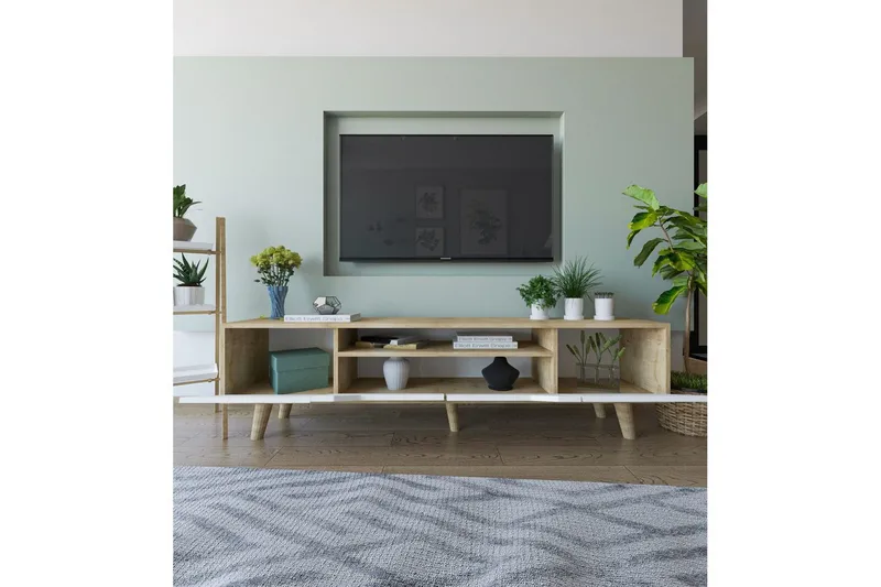 Kollumber TV-benk 180x30 cm - Brun/Hvit - Møbler - TV- & Mediamøbler - Mediestativ & veggfeste - TV-veggfeste