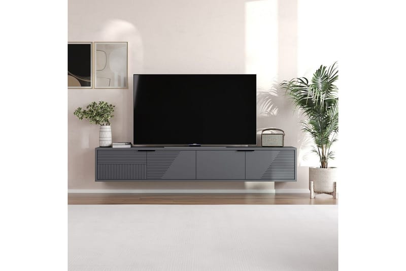 Kulwant Veggmontert TV-benk 180 cm med Oppbevaring i Malt Tre - Antrasitt - Møbler - TV- & Mediamøbler - TV benk & mediabenk