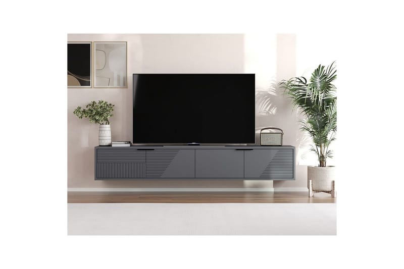 Kulwant Veggmontert TV-benk 180 cm med Oppbevaring i Malt Tre - Antrasitt - Møbler - TV- & Mediamøbler - TV benk & mediabenk