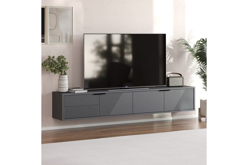 Kulwant Veggmontert TV-benk 180 cm med Oppbevaring i Malt Tre - Antrasitt - Møbler - TV- & Mediamøbler - TV benk & mediabenk