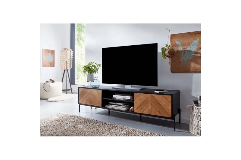 Lavbord Wohnling Eikentre foliert med 2 dører oppbevaringsbrett metallben landlig stil - Møbler - TV- & Mediamøbler - Mediestativ & veggfeste - TV-veggfeste