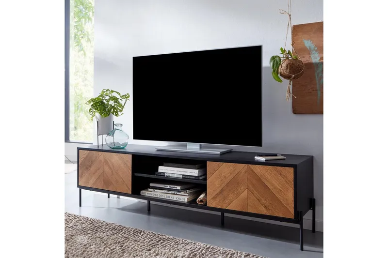 Lavbord Wohnling Eikentre foliert med 2 dører oppbevaringsbrett metallben landlig stil - Møbler - TV- & Mediamøbler - Mediestativ & veggfeste - TV-veggfeste