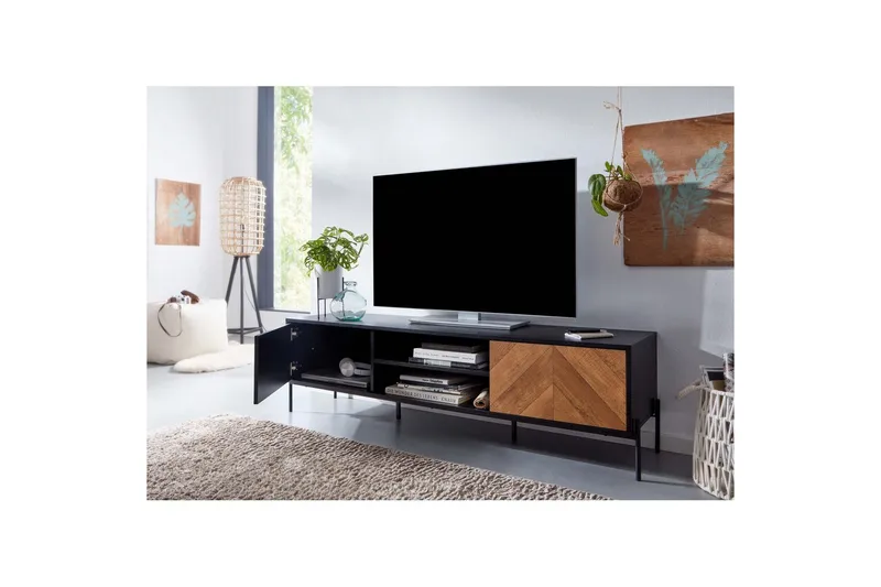 Lavbord Wohnling Eikentre foliert med 2 dører oppbevaringsbrett metallben landlig stil - Møbler - TV- & Mediamøbler - Mediestativ & veggfeste - TV-veggfeste