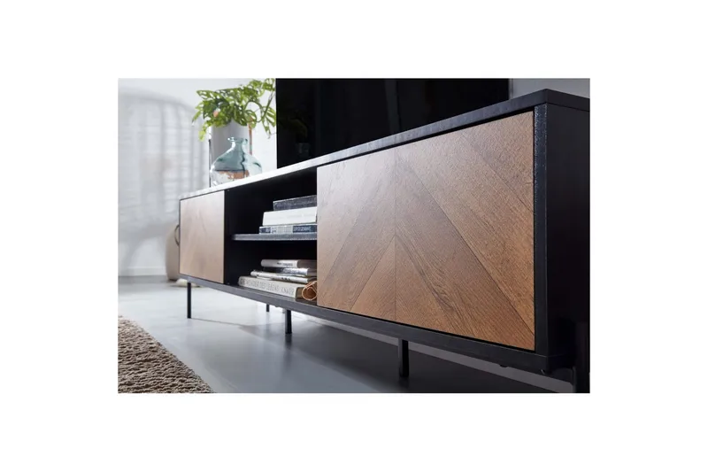 Lavbord Wohnling Eikentre foliert med 2 dører oppbevaringsbrett metallben landlig stil - Møbler - TV- & Mediamøbler - Mediestativ & veggfeste - TV-veggfeste