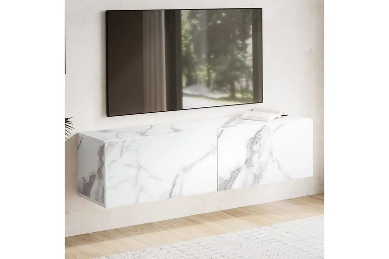 Lavbord Wohnling Foliert oppheng med klaffdør Moderne Marmor, Hvit, 120 cm - Marmor, Hvit, 120 cm - Møbler - TV- & Mediamøbler - TV-hylle