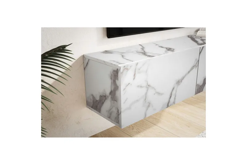 Lavbord Wohnling Foliert oppheng med klaffdør Moderne Marmor, Hvit, 120 cm - Marmor, Hvit, 120 cm - Møbler - TV- & Mediamøbler - TV-hylle