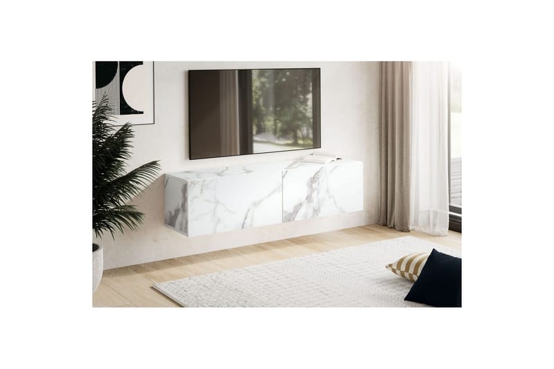 Lavbord Wohnling Foliert oppheng med klaffdør Moderne Marmor, Hvit, 120 cm - Marmor, Hvit, 120 cm - Møbler - TV- & Mediamøbler - Mediestativ & veggfeste - TV-veggfeste