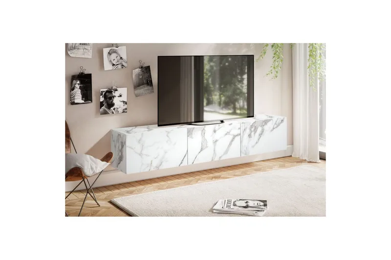 Lavbord Wohnling Foliert oppheng med klaffdør Moderne Marmor, Hvit, 160 cm - Marmor, Hvit, 160 cm - Møbler - TV- & Mediamøbler - TV-hylle