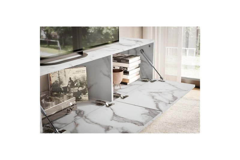 Lavbord Wohnling Foliert oppheng med klaffdør Moderne Marmor, Hvit, 160 cm - Marmor, Hvit, 160 cm - Møbler - TV- & Mediamøbler - TV-hylle