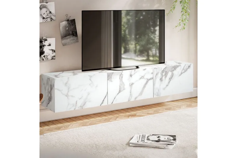 Lavbord Wohnling Foliert oppheng med klaffdør Moderne Marmor, Hvit, 160 cm - Marmor, Hvit, 160 cm - Møbler - TV- & Mediamøbler - TV-hylle