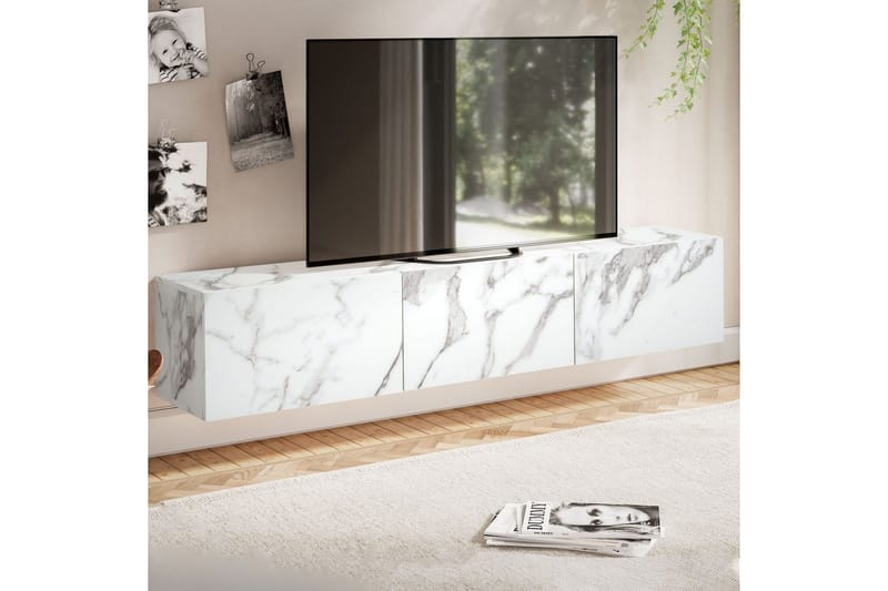 Lavbord Wohnling Foliert oppheng med klaffdør Moderne Marmor, Hvit, 160 cm - Marmor, Hvit, 160 cm - Møbler - TV- & Mediamøbler - TV-hylle