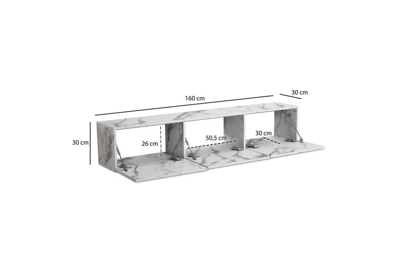 Lavbord Wohnling Foliert oppheng med klaffdør Moderne Marmor, Hvit, 160 cm - Marmor, Hvit, 160 cm - Møbler - TV- & Mediamøbler - Mediestativ & veggfeste - TV-veggfeste