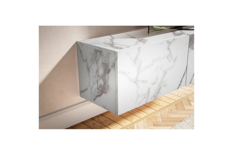 Lavbord Wohnling Foliert oppheng med klaffdør Moderne Marmor, Hvit, 160 cm - Marmor, Hvit, 160 cm - Møbler - TV- & Mediamøbler - TV-hylle
